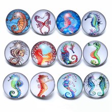 12pcs/lot Seahorse Themes Glass Charms 18mm Snap Button Jewelry For 18mm Snaps Bracelet Snap Jewelry KZ0668 2024 - compre barato