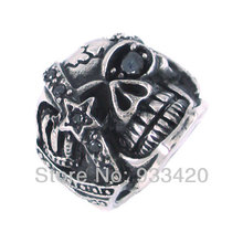 Free Shipping! Gothic Pirate Skull Ring Stainless Steel Jewelry Pirate Style Ring Cubic Zirconia Biker Ring SWR0120 2024 - buy cheap