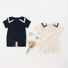 Navy style boys romper summer cotton linen short sleeve jumpsuit for newborn clothes outfits children onesie toddler pajamas 2024 - buy cheap