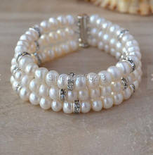 Pulsera de perlas pequeñas para dama de honor, brazalete de cuentas de cristal de perlas de agua dulce, Color blanco, 3 filas, 7,5 pulgadas, joyería de boda 2024 - compra barato