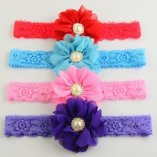 Wholesale 200pcs/lot DHL Free New Lace Headband With Pearl Centre Chiffon Flower 15C Available For Girls Headware FDA120 2024 - buy cheap