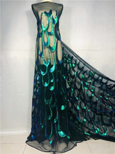 (5yards/lot ) 2019 New High quality emerald green Velvet African tulle lace French net lace fabric with Sequins for party dress 2024 - buy cheap