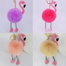 Cute Flamingo Charms Key Chain, Handmade Fluffy Pompom Balls Key Ring Bags Pendant Decor Cartoon Couple Ornament Gift Keychains 2024 - buy cheap