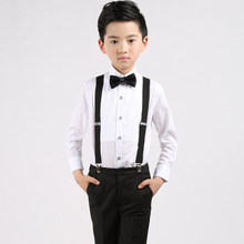 (Straps+shirt+bow tie+pants)Boy Clothes Suit Kid 4 Pcs Black Bib overall Children Spring &Autumn Formal Clothing Set For Wedding 2024 - buy cheap