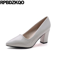 Zapatos de tacón alto clásicos para mujer, calzado de oficina, de cuero, gris, talla 2021, 4, 34, Punta puntiaguda, bloque gris, grueso, 3 pulgadas 2024 - compra barato