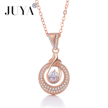 high quality copper inlay zirconia round pendant necklace for women rose gold chain necklaces pendants collier femme 2018 2024 - buy cheap