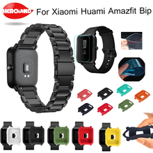 3 em 1 substituição pulseira de metal banda de aço inoxidável magnético para xiaomi huami amazfit juventude bit bip pulseira + proteger escudo 2024 - compre barato