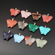 12pcs Carved Natural Stone Quartz Agates Charm Findings Valentine's Day Gifts Vintage Butterfly Pendants for Jewelry Making Free 2024 - buy cheap