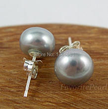 Wholesale Pearl Earrings  - AAA 9.0-9.5MM Grey Color Natural Freshwater Pearl Stud Earrings - Free Shipping 2024 - buy cheap