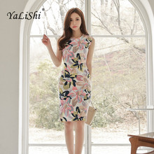 YaLiShi 2020 Summer Print Floral Dress Women O-Neck Sexy Sleeveless Vintage Bandage Bodycon Dresses Vestidos Slim Pencil Dress 2024 - buy cheap