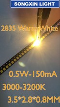 Chip LED SMD 3000 blanco cálido, lámpara de diodo emisor de luz, 2835 W, 3V, 150mA, 50-55LM, superbrillante, SMT, 0,5 Uds. 2024 - compra barato