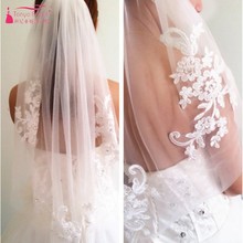 Véu de noiva com borda de renda, aplique na altura do ombro, véu de noiva, branco/marfim 2024 - compre barato