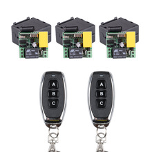 Receptor + transmissor de metal com 3 botões, ac 220v 1ch 10a rf sistema de luz do interruptor de relé sem fio i 433mhz, 3 unidades