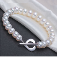 Wedding Woman Jewelry 7'' 18cm 9-10mm Real Natural Pearl White Pink Purple Freshwater Pearl Bracelet Hollow Heart Clasp 2024 - buy cheap