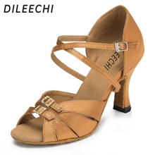 DILEECHI Professional Women Latin Dance Shoes Size US 4-12 Heel Height 7cm Zapatos De Baile Black Or Brown With Drill Buckle 2024 - buy cheap