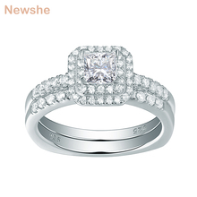 Newshe-Conjunto de anillos de boda de Halo para mujer, anillos de compromiso de Plata de Ley 925 con corte de princesa blanca AAAAA CZ, joyería de regalo 1R0057 2024 - compra barato