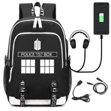 Doctor Who Backpack Rucksack Bag w/ USB Fashion Port/ Headphone interface Students Book Laptop bag GIFT 2024 - buy cheap