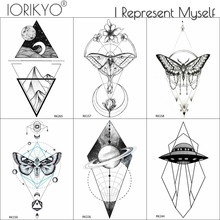 IORIKYO-tatuaje temporal de planeta triangular geométrico para mujer, pegatina de tatuaje de polilla negra a prueba de agua, hombres, Luna, brazo, OVNI 2024 - compra barato