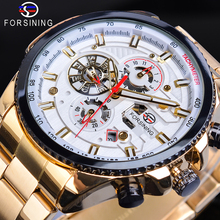Forsining Automatic Watches Golden Racing Car 3 Sub Dial Mens Calendar Mechanical Watch Relogio Masculino Steel Strap Male Clock 2024 - buy cheap
