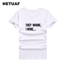 Женская винтажная хипстерская футболка HETUAF Whine I Wine, хлопковая Футболка в стиле Харадзюку, забавная футболка Ulzzang, 2018 2024 - купить недорого