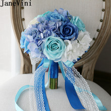 JaneVini-ramos de novia con flores blancas y azules artificiales, accesorios románticos con asa de cinta de encaje, broche de novia de rosa de seda, 2018 2024 - compra barato