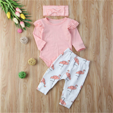 3Pcs Kids Newborn Baby Boys Girls Clothes Flying Sleeves Romper + Flamingo Pants + Headband Outfits Set For Unisex 2024 - buy cheap