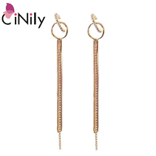 CiNily Long Line Dangling Tassel Earrings Silver & Yellow & Rose Gold Color Round Circle Drop Earring Cocktail Party Jewelry 2024 - buy cheap