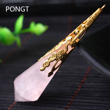 Hot sale reiki rose crystal pendulums for dowsing healing crystals Chakra pendulum charms necklace filigree pendant jewelry 2024 - buy cheap