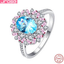 Jrose Ladies Wedding Lover Jewelery blue Zircon pink&white CZ Genuine Pure 100% Authentic 925 Sterling Silver Rings wholesale 2024 - buy cheap