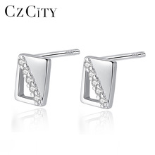 CZCITY 18K White Gold Plated Rectangle Small 925 Sterling Silver Stud Earrings for Women Simple Fine Jewelry Anniversary Brincos 2024 - buy cheap