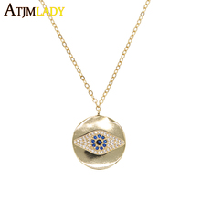 2021 Lucky Charming Jewelry Gold Filled Round Disco Coin Plate Engraved Turkish Evil Eye Cz Paved Hot Fashion Women Necklace 2024 - buy cheap