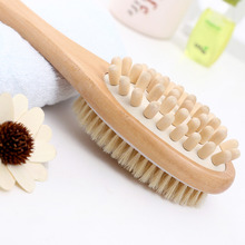 35cm 2-in-1 Long Handle Wooden Spa Shower Brush Bath Body Massage Brushes Sided Natural Bristles Scrubber 2024 - buy cheap