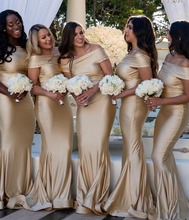 Champagne Mermaid Bridesmaid Dresses 2019 Cheap Simple Off Shoulder Floor Length Wedding Guest Dress Formal Dress Vestido longo 2024 - buy cheap
