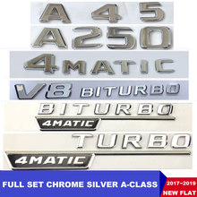 Novo flat chrome w176 w177 emblema adesivos a45 a180 a200 a250 carta do carro auto tronco traseiro estrela logotipo emblema para mercedes benz amg 2024 - compre barato