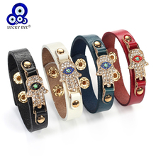 Pulsera de mano Hamsa para hombre y mujer, brazalete de cristal con ojo de ojo malvado, joyería ajustable de 4 colores, EY217 2024 - compra barato