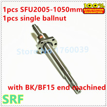 SFU2005 20mm ballscrew set : 1pcs  RM2005-L1050mm Rolled Ball Screw +1pcs single ball nut with BK/BF15 end machined for CNC 2024 - buy cheap