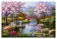 Japanese Garden in Bloom seascape paintings modern art home decor High quality Hand painted 2024 - buy cheap