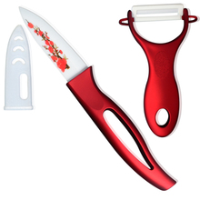 XYJ brand 3 inch paring ceramic knife red cherry pattern with one peeler kitchen knives high hardness cooking tools hot sell 2024 - buy cheap