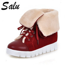 Salu 2020 new snow boots women warm cotton down shoes waterproof boots fur platform mid calf boots black big size 11 12 2024 - buy cheap