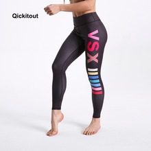 Qickitout-Leggings con estampado de letras para mujer, pantalones largos de cintura alta, Sexy, informal, con fondo negro, de verano 2024 - compra barato
