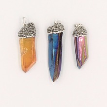 6pcs/lot Amazing Natural Rainbow Titanium Quartz Sticks Point Spike Raw Crystal Energy Chakra Healing Reiki Beads Pendants Free 2024 - buy cheap