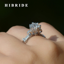 Hibride anel de casamento feminino, pedra cz cor branca dourada, conjunto de anel de noivado, joia feminina 2024 - compre barato