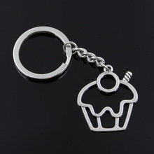 New Fashion Men 30mm Keychain DIY Metal Holder Chain Vintage Cake Cupcake 36x31mm Silver Color Pendant Gift 2024 - buy cheap