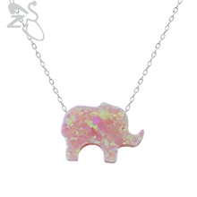 Cute Elephant Necklace Pendant Opal Stone Choker Necklaces High Quality 925 Sterling Silver Collar Women Body Jewelry 2024 - buy cheap