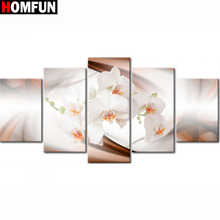 Homfun pintura completa quadrada/redonda 5d, 5 peças, faça você mesmo, pintura de diamante, "orquídea peônia lírio", multiimagem, bordado, 5d, presente 2024 - compre barato