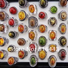 New Arrival 20pcs Mix large Vintage Amber Antique Silver Retro Womens Mens Rings Wholesale Jewelry Lots Free Shipping  A-914 2024 - buy cheap