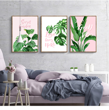 Pintura de tela com plantas verdes para decoração, arte de parede para sala, pôsteres artísticos, sem moldura, estampa moderna 2024 - compre barato