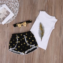 Summer Style 2017 Children Kids Girls Clothes Cotton Tops Sleeveless T-shirt Shorts Bottom Pants Headband Outfits Set Clothing 2024 - buy cheap