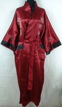 Бордовые Черные двусторонние китайские женские атласные халаты с двумя лицами, пижамы, кимоно с вышивкой, банное платье с драконом, один размер, S3003 & 2024 - купить недорого
