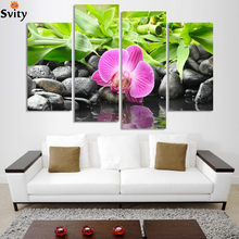 4 Panel Wall Art Botanical Green Feng Shui Orchid Oil Painting On Canvas Quartz crystal Abstract Paintings Pictures Decor H160 2024 - buy cheap